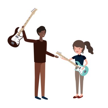 kız ve elektrikli gitar karakteri ile adam