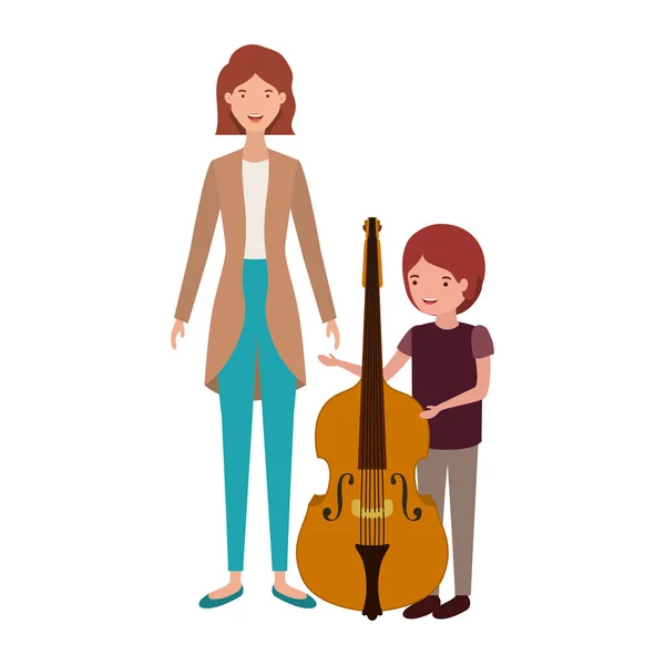Frau mit Sohn und Geigen-Avatarfigur — Stockvektor