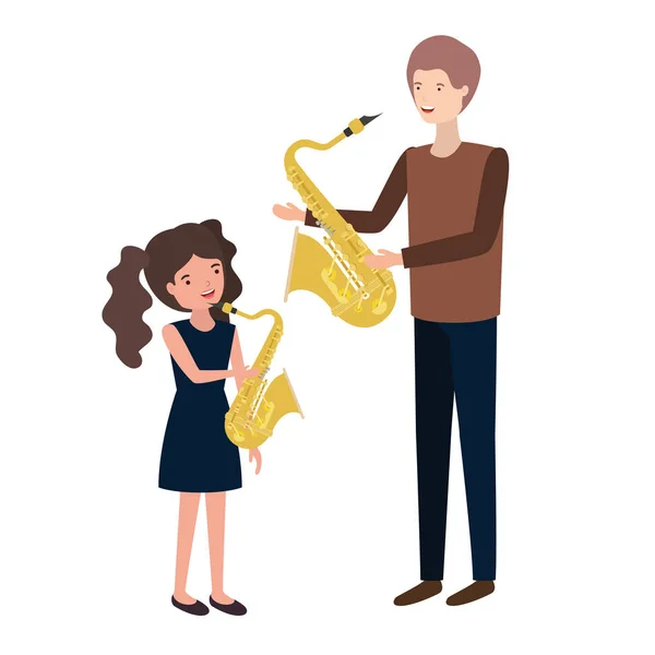 Hombre con hija y saxofón carácter — Vector de stock