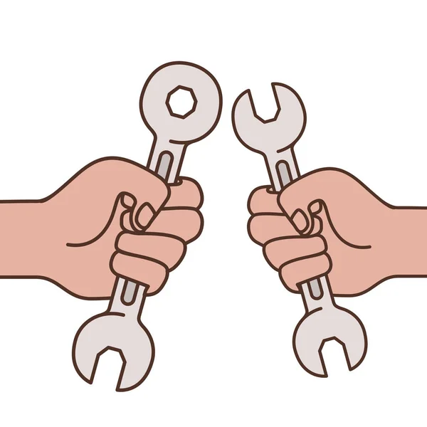 Hands with wrench tool isolated icon — Stock Vector