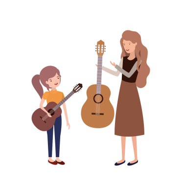 kız ve gitar avatar karakter ile kadın