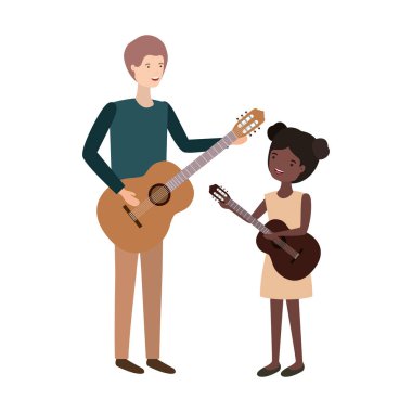 kızı ve gitar karakteri ile adam