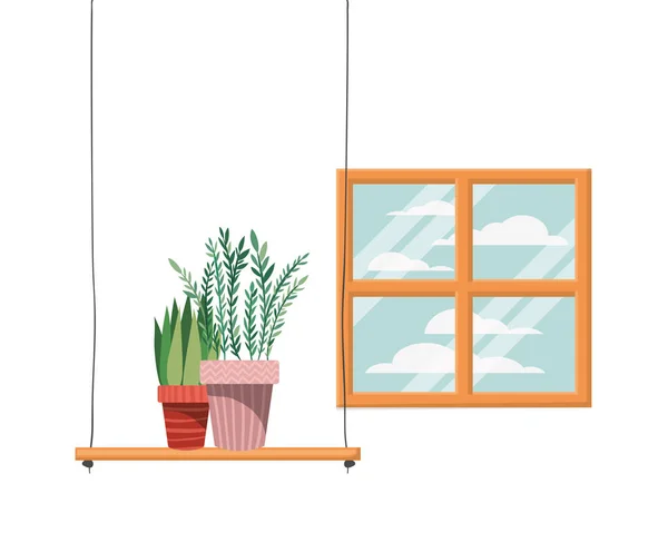 Φυτά εσωτερικού χώρου με γλάστρα στο εικονίδιο απομονωμένου ραφιού — Διανυσματικό Αρχείο