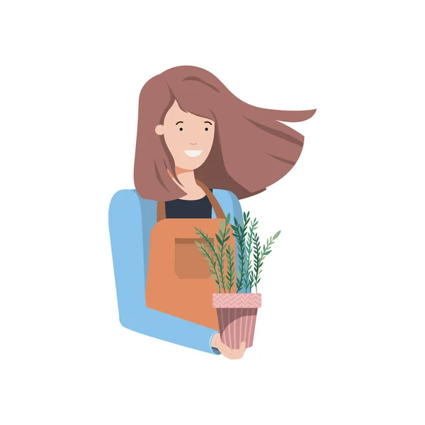 Frau mit Zimmerpflanze Avatar-Charakter — Stockvektor