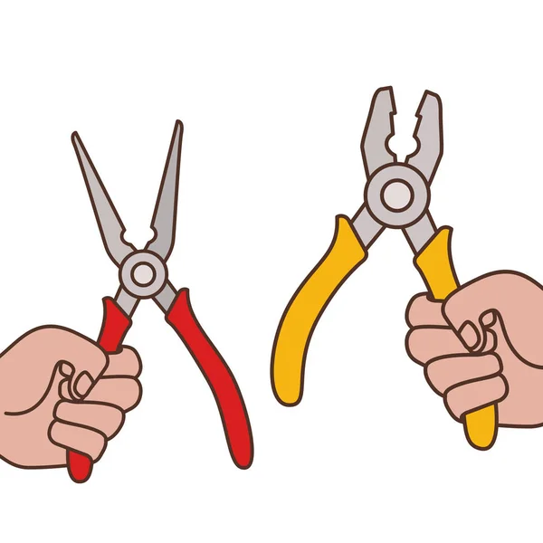 Hands with plier tool isolated icon — Stock Vector