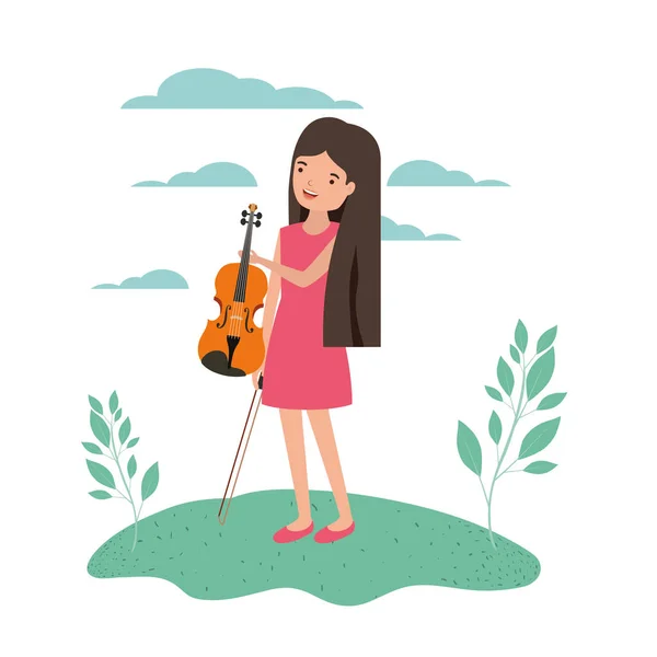 Жінка зі скрипкою в пейзажному аватарі — стоковий вектор