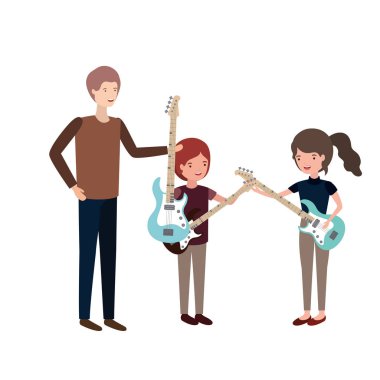 Çocuk ve elektrikli gitar karakteri ile adam