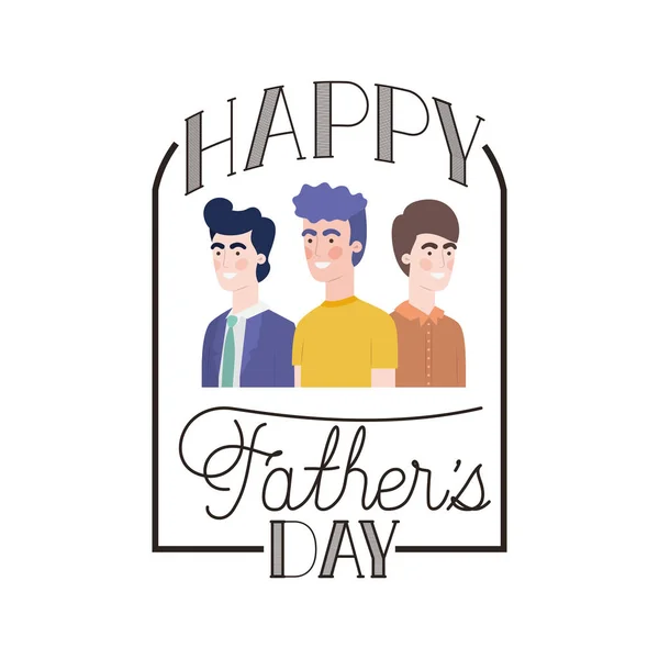 Etiqueta feliz día del padre con el icono de los hombres — Archivo Imágenes Vectoriales