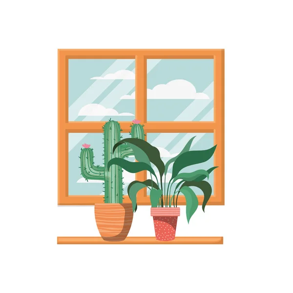 Cactus con maceta en estante icono aislado — Vector de stock