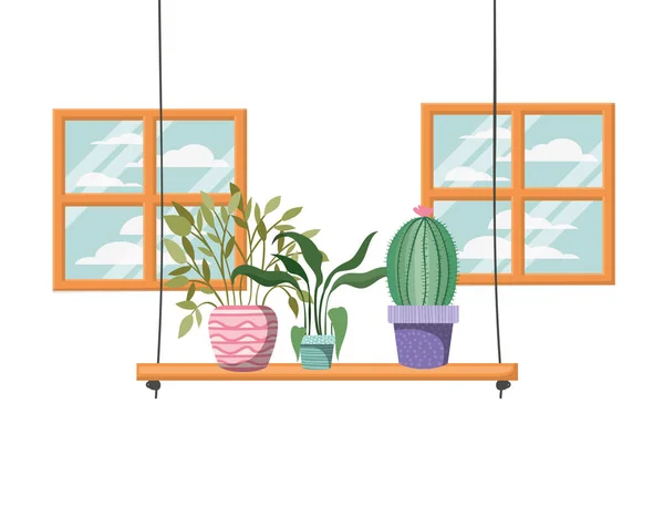 Cactus met ingegoten op plank geïsoleerd icoon — Stockvector