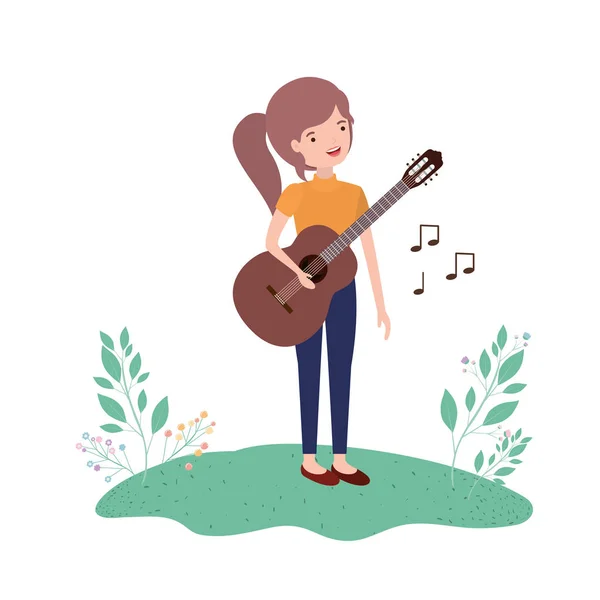 Жінка з гітарою в пейзажному аватарі — стоковий вектор