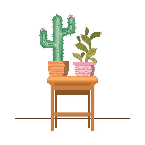 Cactus con maceta en el icono de la mesa — Vector de stock