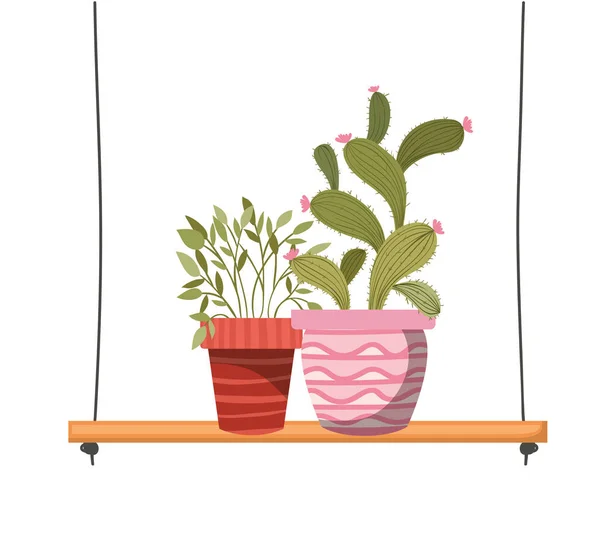 Zimmerpflanzen mit eingetopftem Icon im Regal — Stockvektor