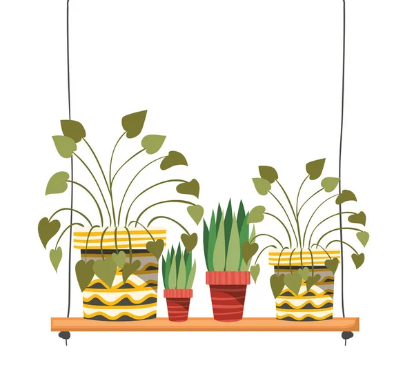 Plantas de sala com vaso na prateleira ícone isolado —  Vetores de Stock