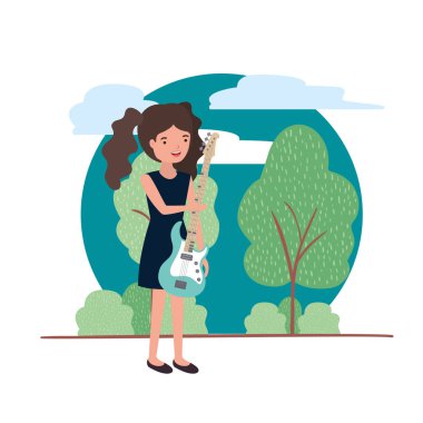 Peyzaj karakteri elektrik gitar ile kadın