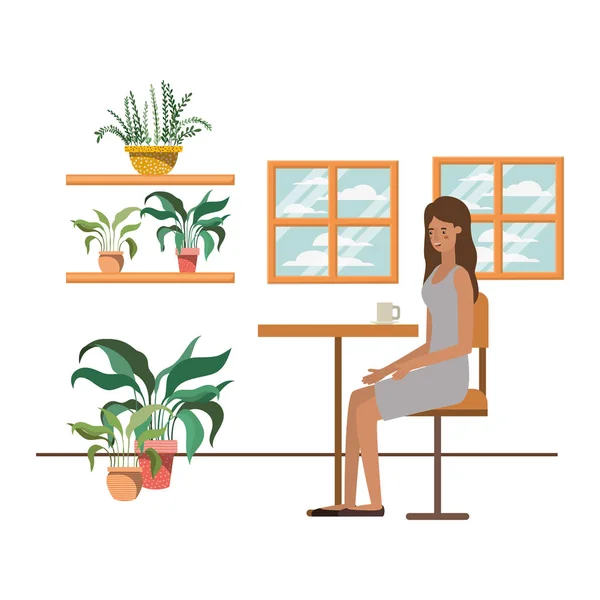 Mulher bebendo café na sala de estar — Vetor de Stock