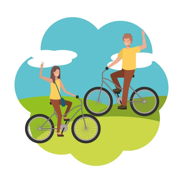 Молодая пара в велосипедных персонажах — стоковый вектор