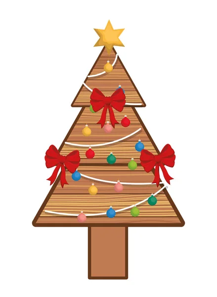 Árbol de Navidad con bolas colgantes icono aislado — Vector de stock