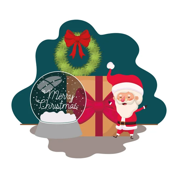 Kerstman met kristallen bol en geschenk doos — Stockvector