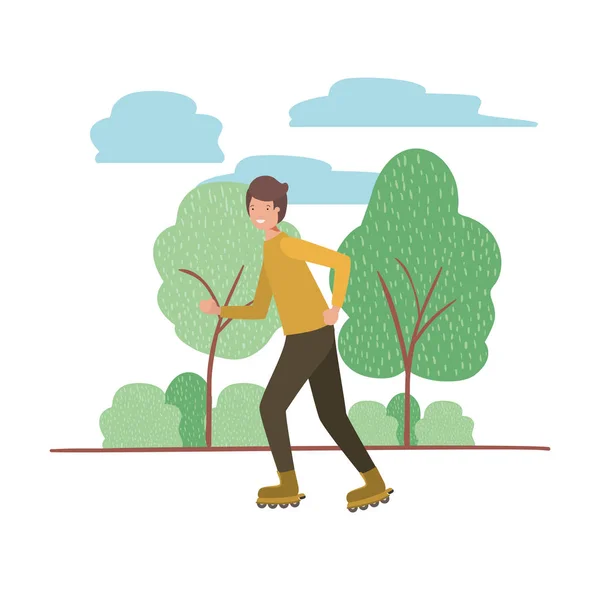 Young man with roller skates in landscape — 스톡 벡터