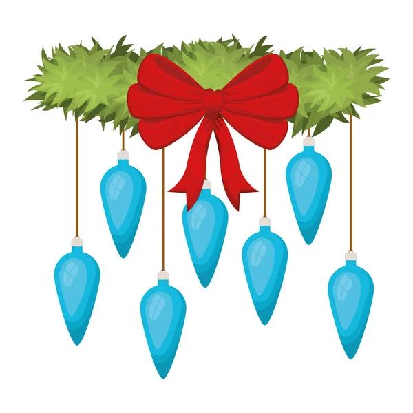 Garland met strik en kerstballen — Stockvector