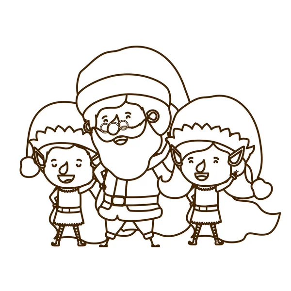 Пара эльфов с персонажем Санта-Клауса — стоковый вектор
