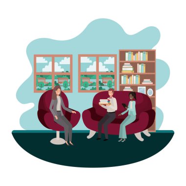 oturma odasında oturan insanlar bussiness Grup