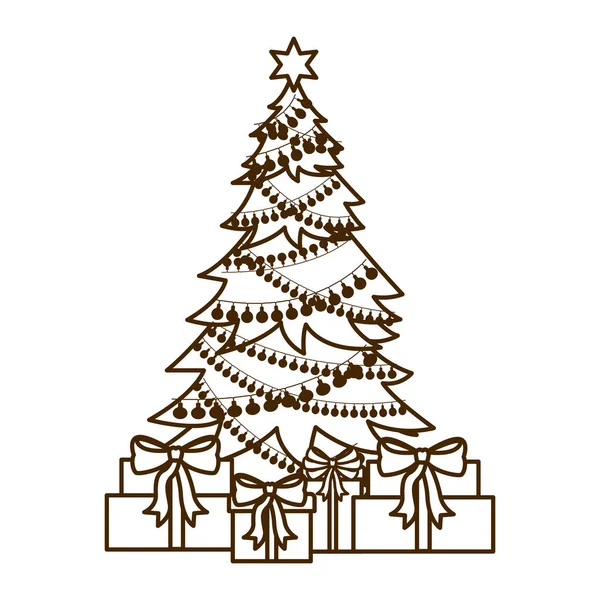 Árvore de Natal com presentes ícone isolado — Vetor de Stock