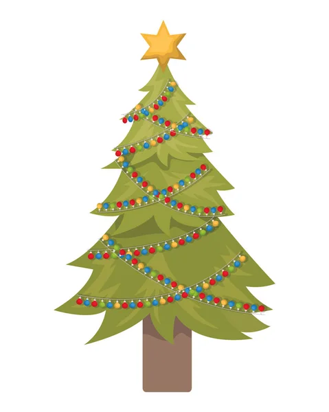 Christmas tree with hanging balls isolated icon — Stock Vector