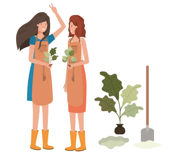 Fiatal női kertészek mosolygó avatar karakter — Stock Vector
