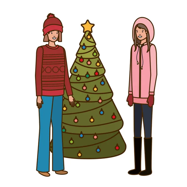 Women with christmas tree avatar character — 스톡 벡터