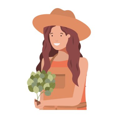 Bitki avatarı karakterli genç kadın bahçıvan.