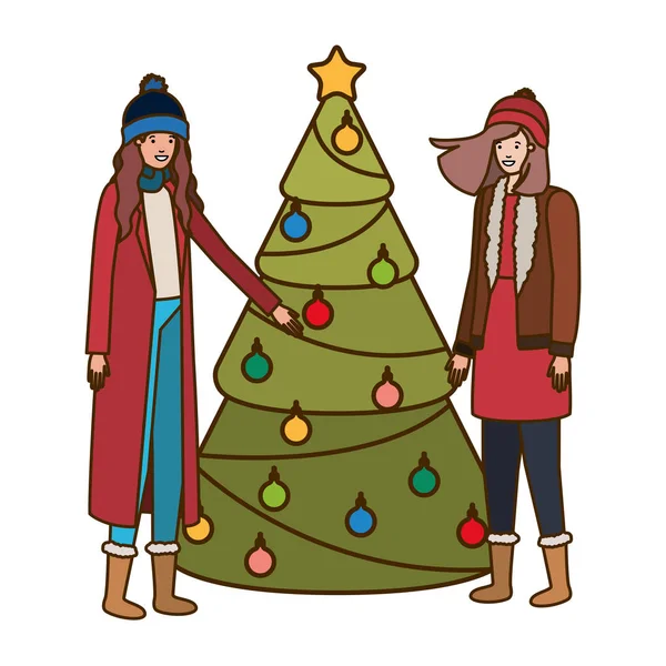 Kvinnor med jul träd avatar karaktär — Stock vektor