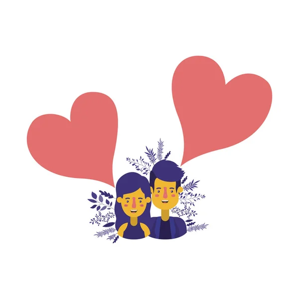 Couple avatar with hearts speech bubbles — Stock Vector