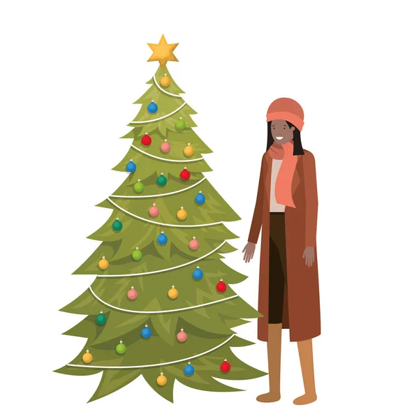 Жінка з різдвяною ялинкою аватар персонаж — стоковий вектор
