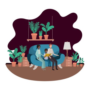 oğlu oturma odasında oturan ile anne-babalar çift