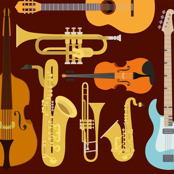 Cartaz dia de jazz com instrumentos set — Vetor de Stock