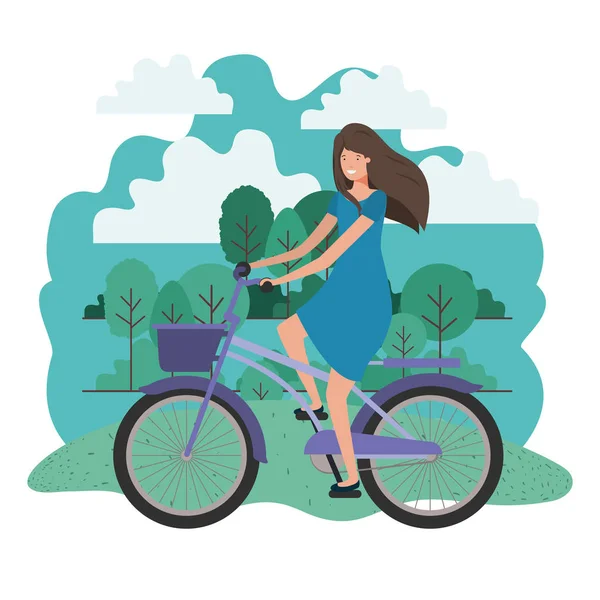 Fiatal nő kerékpárral a parkban — Stock Vector
