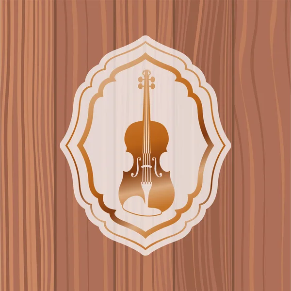 Musik-Cello im Rahmen mit Holzhintergrund — Stockvektor