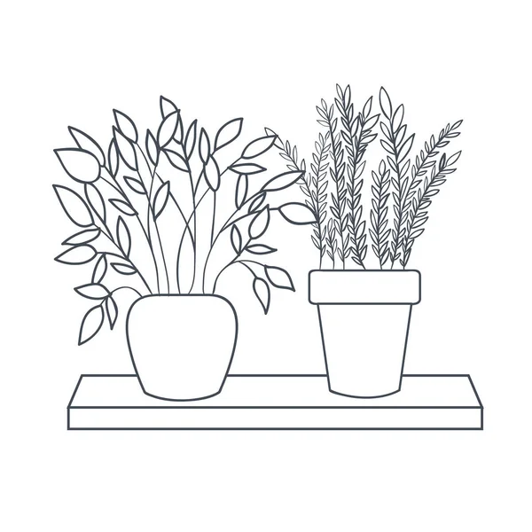 Kamerplanten met ingegoten op plank geïsoleerd icoon — Stockvector