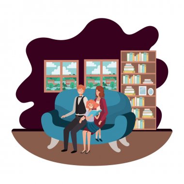 oturma odasında oturan daugether ile anne çift