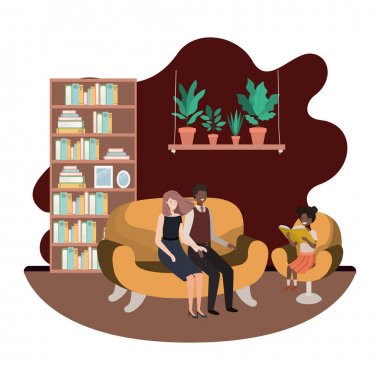 oturma odasında oturan daugether ile anne çift