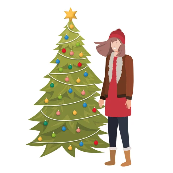 Vrouw met kerstboom avatar karakter — Stockvector