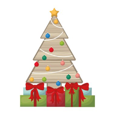 hediyeler izole simgesi ile ahşap noel ağacı
