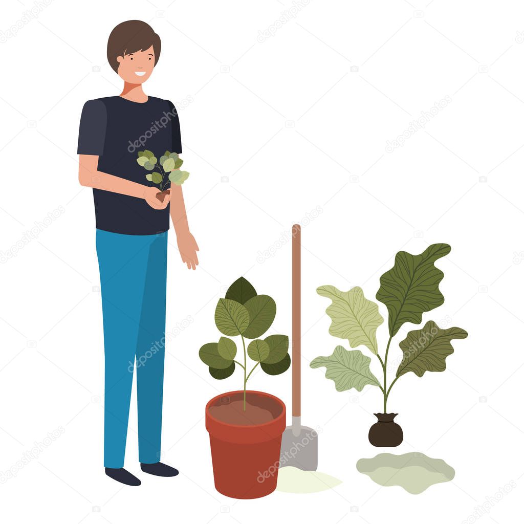 young man with plant avatar character