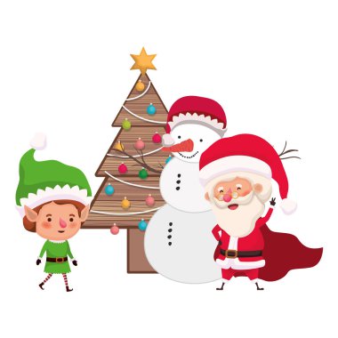 noel ağacı ve kardan adam ile noel baba ve elf