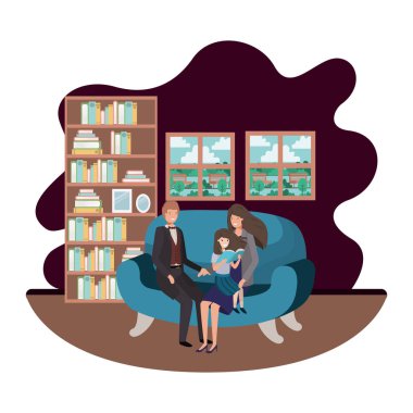 oturma odasında oturan daugether ile anne çift