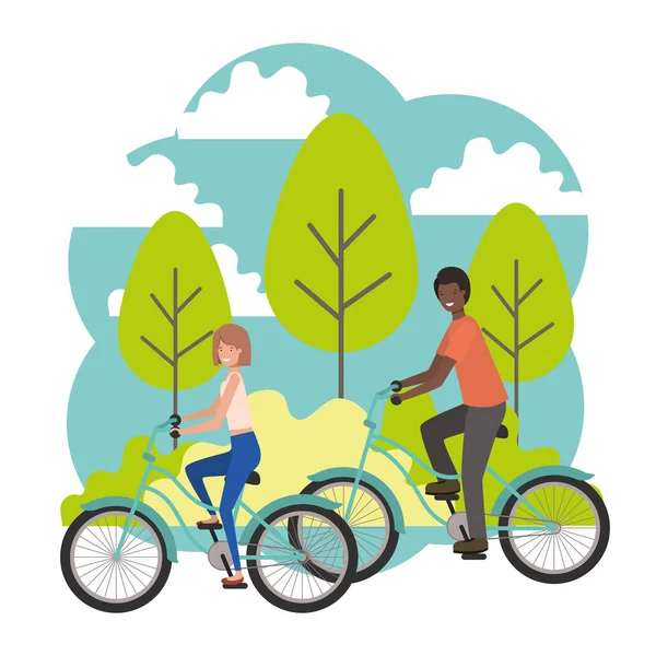 Young couple in bicycle characters — Stock Vector
