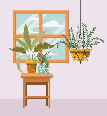 pencere ile makrome askı houseplant