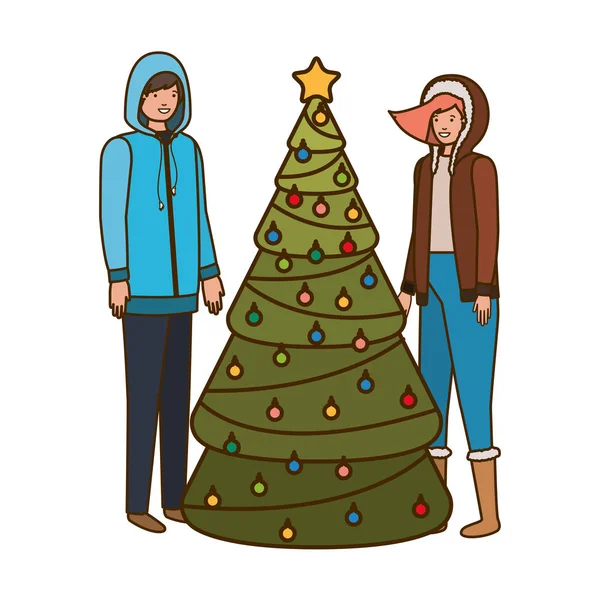 Ζευγάρι με το χριστουγεννιάτικο δέντρο χαρακτήρα avatar — Διανυσματικό Αρχείο